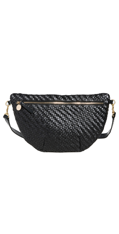 CLARE V GRANDE FANNY PACK BLACK WOVEN ZIG-ZAG