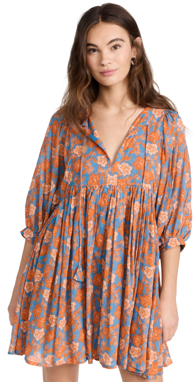 SUNDRY FLORAL BLOUSON SLEEVE DRESS