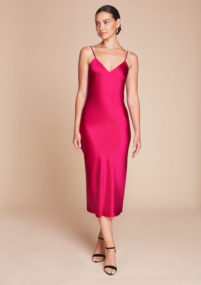 GILDA & PEARL MIDI SILK SLIP DRESS IN HOLLYWOOD PINK