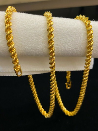 JISHA CLASSY DUBAI HANDGEMACHTE UNISEX SEIL KETTE HALSKETTE IN 916 GESTEMPELT 22K GOLD