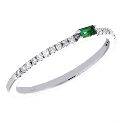 JFL DIAMONDS & TIMEPIECES 10K WEISSGOLD SMARAGD & DIAMANT STAPELBAR RING 1 REIHEN JUBILÄUM BAND 0.17 KARAT