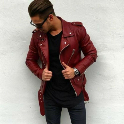 HANDMADE HERREN ECHT LAMMLEDER LEATHER JACKET MAROON SLIM FIT BIKER MOTORRADJACKE 018