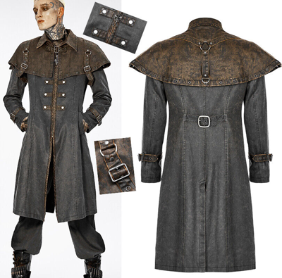 PUNK RAVE STEAMPUNK ZWEIFARBIG MANTEL GOTHIC PUNK MILITÄR RETRO RIEMEN CAPE PUNKRAVE MANN