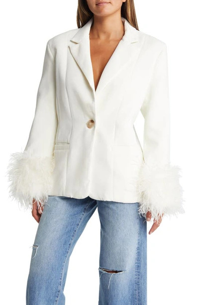 HOUSE OF CB HOUSE OF CB IMAN FEATHER TRIM OVERSIZE CREPE BLAZER