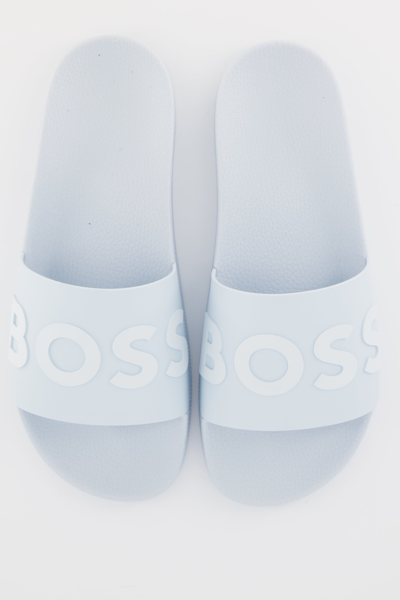 HUGO BOSS MEN'S BOSS BAY IT SLID RBLG LIGHT PASTEL BLUE SLIDES