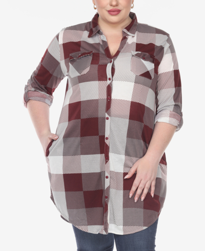 WHITE MARK PLUS SIZE PLAID TUNIC SHIRT