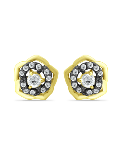 GIANI BERNINI CUBIC ZIRCONIA WITH BLACK RHODIUM FLOWER STUD EARRINGS, 18K GOLD OVER SILVER