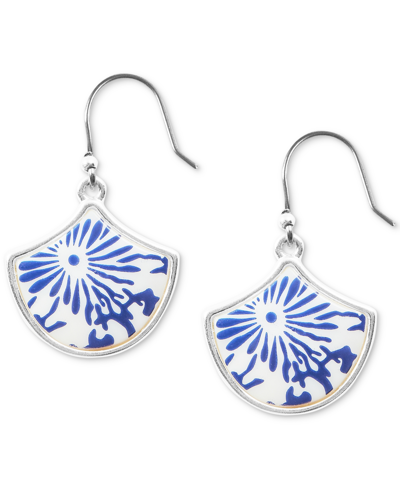 LUCKY BRAND SILVER-TONE PATTERNED TILE DROP EARRINGS