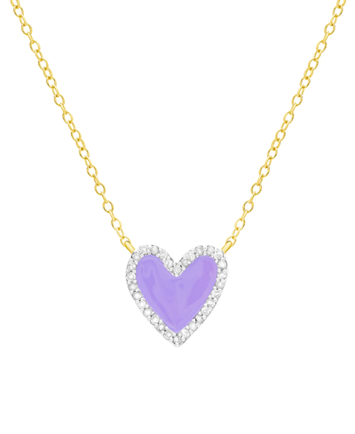 MACY'S DIAMOND PURPLE ENAMEL HEART "LOVED" 18" PENDANT NECKLACE (1/8 CT. T.W.) IN 14K GOLD-PLATED STERLING 