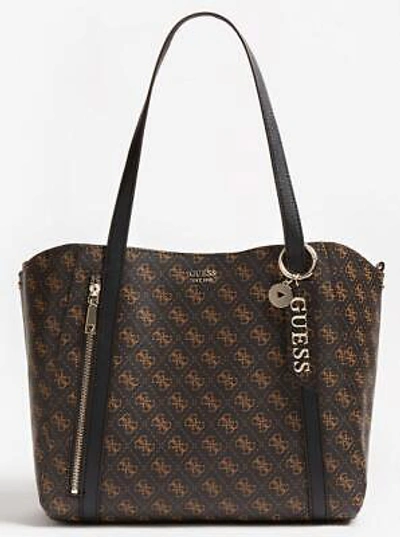 GUESS GUESS HWQL7881230 NAYA WOMENS TOTE BAG WITH 4G LOGO & METAL CHARM IN BROWN MULTI