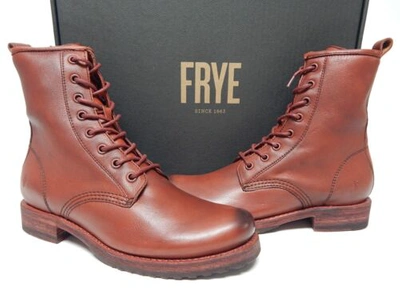 FRYE FRYE VERONICA COMBAT SZ US 7.5 M WOMEN'S LEATHER ANKLE BOOT RED CLAY 3470322-RDC