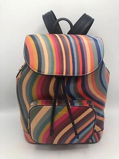 PAUL SMITH PAUL SMITH SWIRL WOMEN'S LEATHER STRIPE BACKPACK SHOULDER BAG