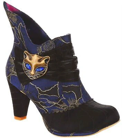 IRREGULAR CHOICE IRREGULAR CHOICE MIAOW BLUE BLACK GOLD WOMENS ANKLE BOOTS