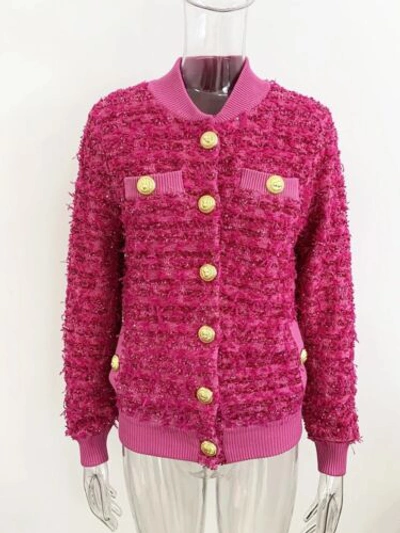 ALL SIZES ALL SIZES PINK KNIT CARDIGAN BLAZER WITH GOLD BUTTONS DESIGNER STYLE JACKET