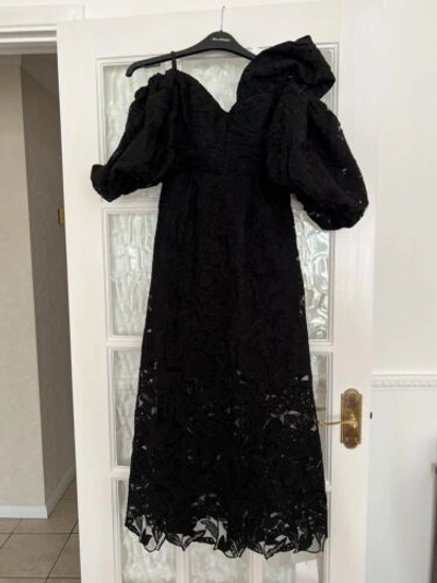 SELF-PORTRAIT SELF-PORTRAIT BLACK PUFF SLEEVE LEAF GUIPURE MIDI DRESS UK6 US02 BRAND