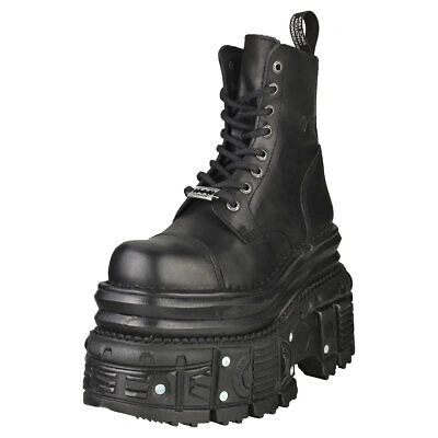 NEW ROCK ROCK M-MILI083CCT-C4 UNISEX BLACK PLATFORM BOOTS - 5 UK