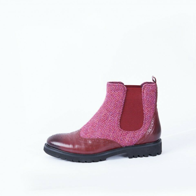 SNOW PAW SNOW PAW LADIES HARRIS TWEED & LEATHER CHELSEA BOOTS MAROON