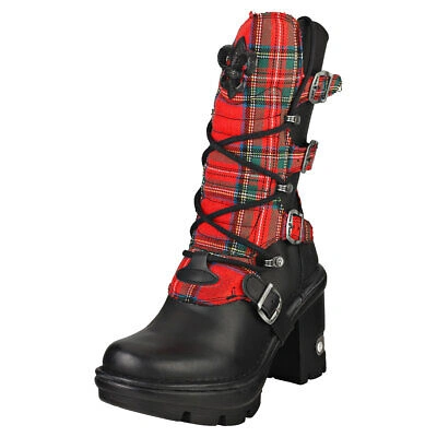 NEW ROCK ROCK NEOTRAIL M-NEOTYRE05T-C1 WOMENS TARTAN BLACK WEDGE BOOTS
