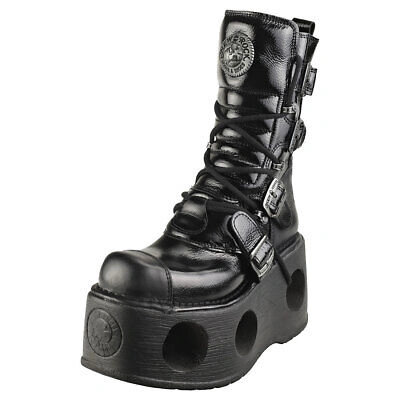 NEW ROCK ROCK PATENT SPRING NEPTUNO UNISEX BLACK PLATFORM BOOTS