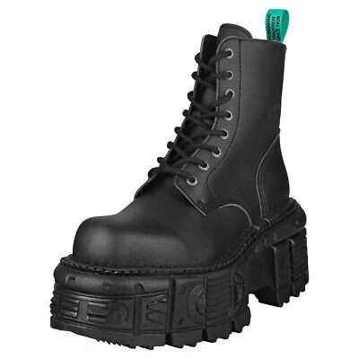 NEW ROCK ROCK IMPERFECT WITH LACES M-MILI084 UNISEX BLACK PLATFORM BOOTS