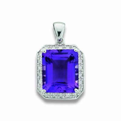 MARKENLOS 9CT WEISSGOLD DIAMANT & AMETHYST ANHÄNGER 23MM