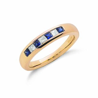 MARKENLOS 9CT GELBGOLD PRINZESSIN DIAMANTSCHLIFF & BLAUER SAPHIR EWIGKEIT RING