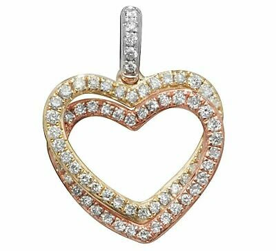 MARKENLOS 9CT GELBGOLD DIAMANT HERZANHÄNGER 3 COL NEU