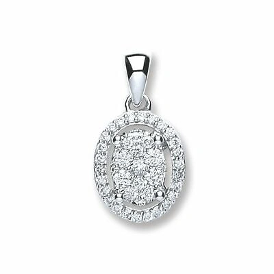 MARKENLOS 18CT WEISS GOLD 0.23CT DIAMANT OVALE FORM ANHÄNGER 19MM