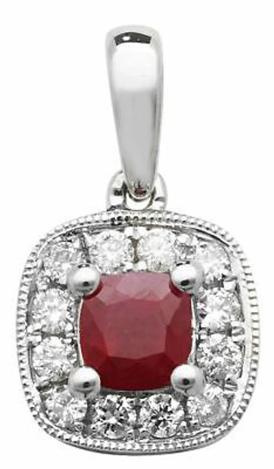 MARKENLOS 9CT WEISSGOLD DIAMANT UND RUBIN KISSEN ANHÄNGER NEU