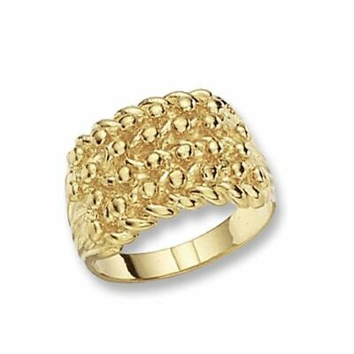MARKENLOS 9CT GELBGOLD HERREN SCHWER KEEPER 4 REIHEN RING NEU