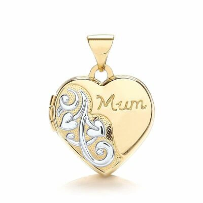 MARKENLOS 9CT GELB WEISS HERZ FORM MUTTER MEDAILLON ANHÄNGER 21MM