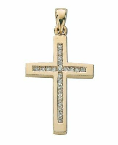 MARKENLOS 9CT GELBGOLD 0.35CT DIAMANT KREUZ ANHÄNGER 42MM