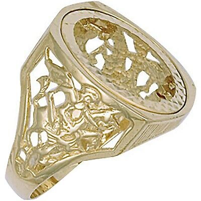 MARKENLOS 9CT GELBGOLD (VOLL) QUADRATISCH TOP GEORGE & DRACHEN SOVEREIGN RING