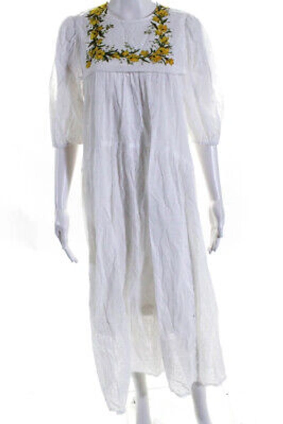 UPCYCLED BY REISSUED UPCYCLED BY REISSUED WOMENS RUTHIE DRESS WHITE SWISS DOT YELLOW SIZE S M