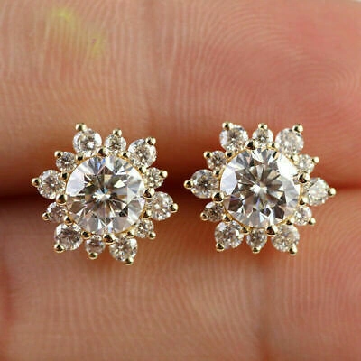 SOFIYA JEWELS 4CT ROUND CUT MOISSANITE GORGEOUS SOLITAIRE STUD EARRINGS 14K YELLOW GOLD FINISH