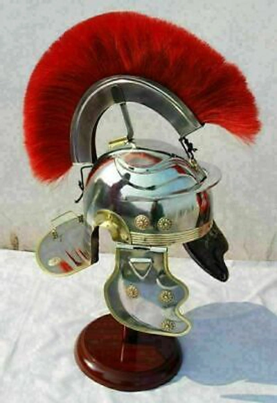 F A ROMAN IMPERIAL GALLIC CENTURION HELMET ITALIC RED PLUME 18GA STEEL GENERAL, LARP