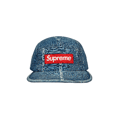 SUPREME SUPREME LOGO STRIPE JACQUARD DENIM CAMP CAP 'BLUE'