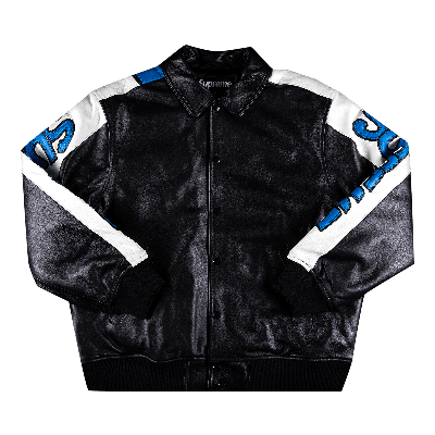 SUPREME SUPREME X SMURFS LEATHER VARSITY JACKET 'BLACK'
