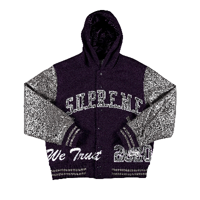 SUPREME SUPREME KING HOODED VARSITY JACKET 'PURPLE'