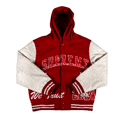 SUPREME SUPREME KING HOODED VARSITY JACKET 'RED'