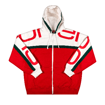 SUPREME SUPREME BIG LOGO PANELED ZIP UP HOODED SWEATSHIRT 'RED'