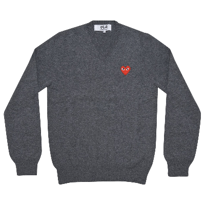 COMME DES GARÇONS PLAY COMME DES GARÇONS PLAY HEART PATCH V NECK SWEATER 'GREY'
