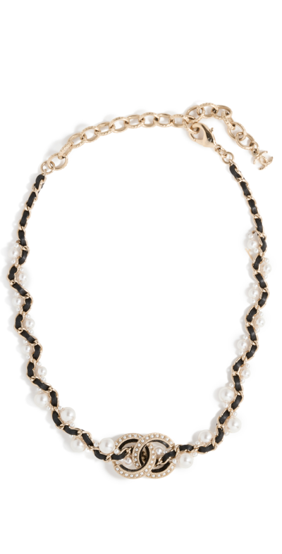 SHOPBOP ARCHIVE CHANEL FAUX PEARL CC CHAIN CHOKER NECKLACE