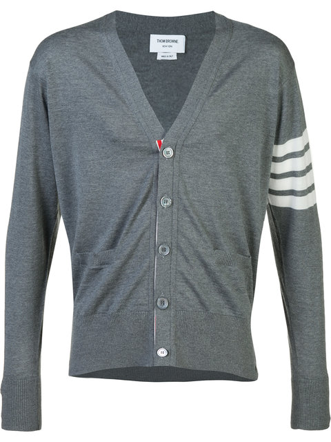 Shop Thom Browne Cardigan Mit Akzentstreifen In Grey