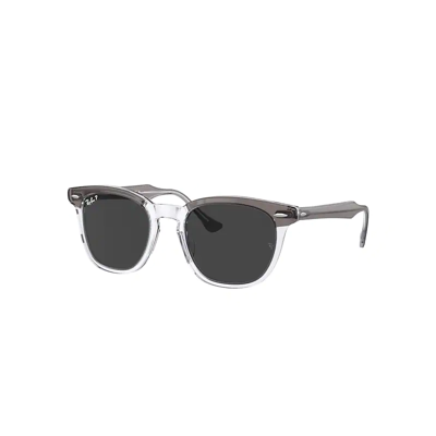 RAY BAN SUNGLASSES UNISEX HAWKEYE RELOADED - GREY ON TRANSPARENT FRAME BLACK LENSES POLARIZED 52-21