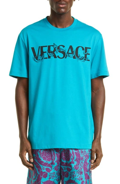 VERSACE FLEUR EMBROIDERED LOGO GRAPHIC TEE