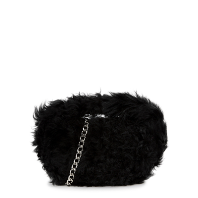 BY FAR BABY CUSH BLACK SHEARLING TOP HANDLE BAG
