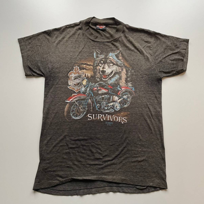 HARLEY DAVIDSON VINTAGE 1990 HARLEY DAVIDSON WOLF 3D EMBLEM T SHIRT FADED