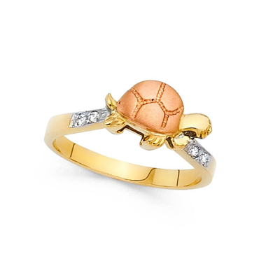 TD COLLECTIONS GOLD - 14K TWO TONE GOLD CUBIC ZIRCONIA FANCY TURTLE RING