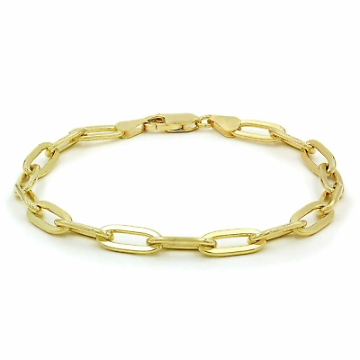 NURAGOLD 14K YELLOW GOLD 5MM PAPERCLIP CHAIN ROLO ELONGATED LINK CABLE BRACELET WOMENS 8"